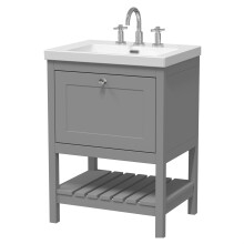 Coppenhall Contemporary 1 Drawer Floor Standing Vanity Unit with Fireclay Basin, Cool Grey, 600mm