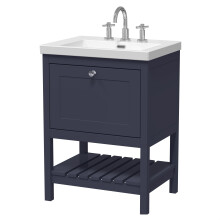 Coppenhall Contemporary 1 Drawer Floor Standing Vanity Unit with Fireclay Basin, Indigo Blue, 600mm