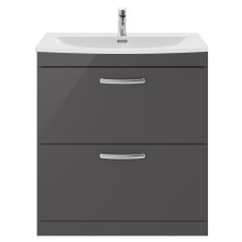 Millwich Contemporary 2 Drawer Floor Standing Vanity Unit with Curved Basin, Gloss Grey, 800mm