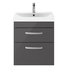 Millwich Contemporary 2 Drawer Wall Hung Vanity Unit with Thin Edge Basin, Gloss Grey, 500mm