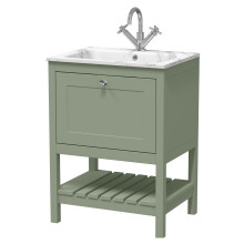 Coppenhall Contemporary 1 Drawer Floor Standing Vanity Unit with Stone Basin, Fern Green, 600mm
