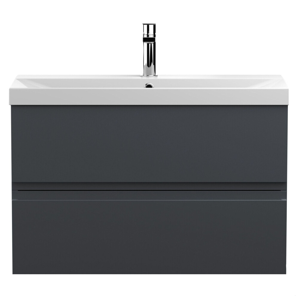 Balterley Mavesyn Contemporary 2 Drawer Wall Hung Vanity Unit With Thin Edge Basin, Dark 800Mm Grey