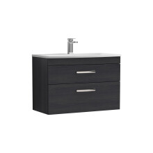 Millwich Contemporary 2 Drawer Wall Hung Vanity Unit with Curved Basin, Charcoal Black, 800mm
