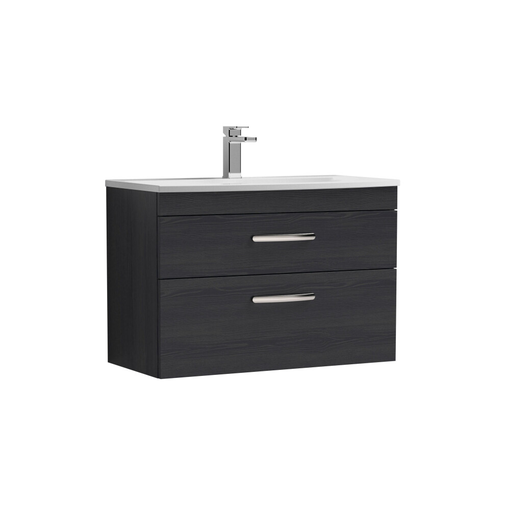 Balterley Millwich Contemporary 2 Drawer Wall Hung Vanity Unit With Curved Basin, Charcoal 800Mm Black