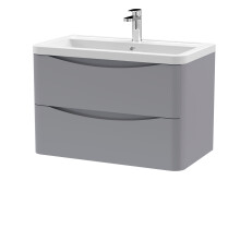 Dunwood Contemporary 2 Drawer Wall Hung Vanity Unit with Basin, Satin Grey, 800mm
