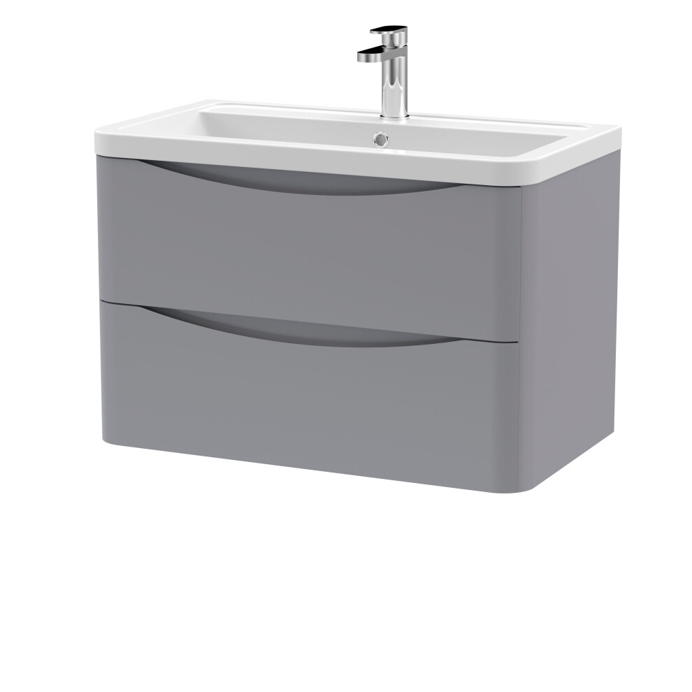 Balterley Dunwood Contemporary 2 Drawer Wall Hung Vanity Unit With Basin, Satin 800Mm Grey