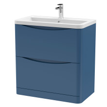 Dunwood Contemporary 2 Drawer Floor Standing Vanity Unit with Basin, Satin Blue, 800mm