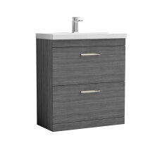 Millwich Contemporary 2 Drawer Floor Standing Vanity Unit with Thin Edge Basin, Anthracite Woodgrain, 800mm