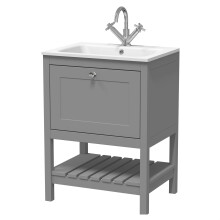 Coppenhall Contemporary 1 Drawer Floor Standing Vanity Unit with Stone Basin, Cool Grey, 600mm