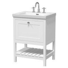 Coppenhall Contemporary 1 Drawer Floor Standing Vanity Unit with Fireclay Basin, Pure White, 600mm