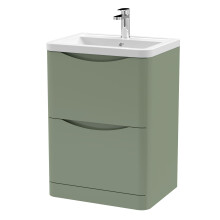 Dunwood Contemporary 2 Drawer Floor Standing Vanity Unit with Basin, Satin Green, 600mm