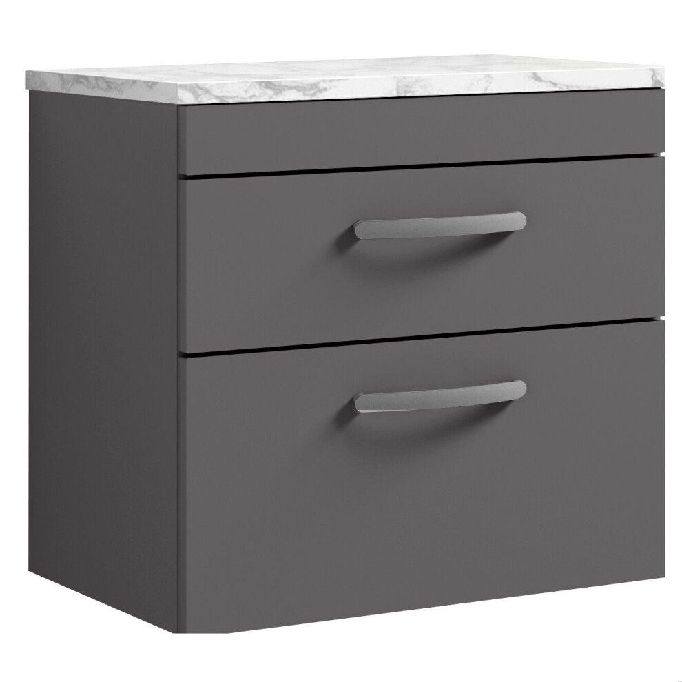 Balterley Millwich Contemporary 2 Drawer Wall Hung Vanity Unit With Laminate Carrara Marble Worktop, Gloss 600Mm Grey