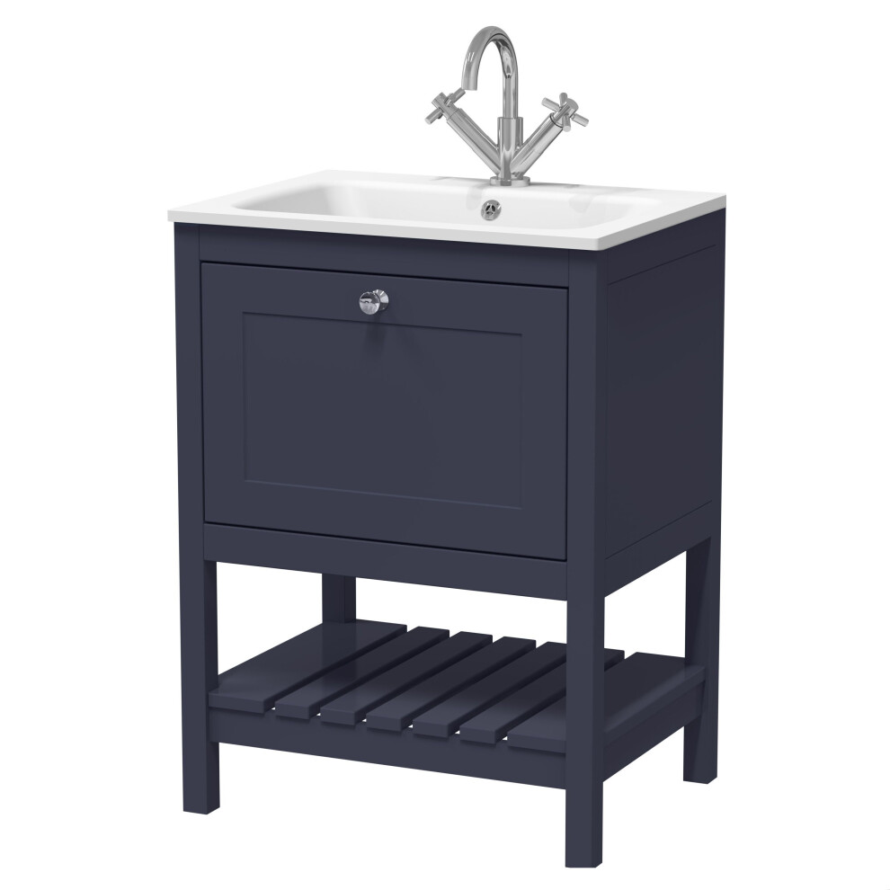 Balterley Coppenhall Contemporary 1 Drawer Floor Standing Vanity Unit With Stone Basin, Indigo Blue, 600Mm