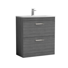 Millwich Contemporary 2 Drawer Floor Standing Vanity Unit with Curved Basin, Anthracite Woodgrain, 800mm