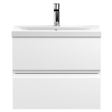 Mavesyn Contemporary 2 Drawer Wall Hung Vanity Unit with Mid-Edge Basin, Satin White, 600mm