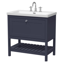 Coppenhall Contemporary 1 Drawer Floor Standing Vanity Unit with Fireclay Basin, Indigo Blue, 800mm