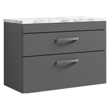 Millwich Contemporary 2 Drawer Wall Hung Vanity Unit with Laminate Carrara Marble Worktop, 800mm
