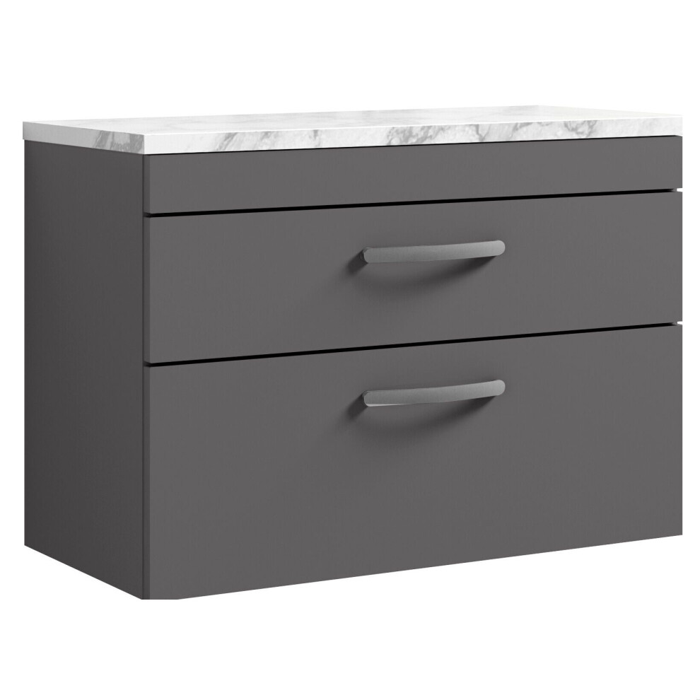 Balterley Millwich Contemporary 2 Drawer Wall Hung Vanity Unit With Laminate Carrara Marble Worktop, 800Mm Grey