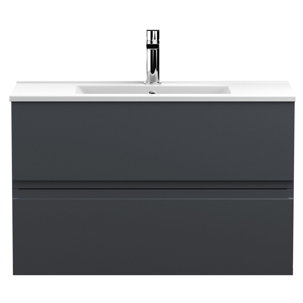 Balterley Mavesyn Contemporary 2 Drawer Wall Hung Vanity Unit With Minimalist Basin, Dark 800Mm Grey