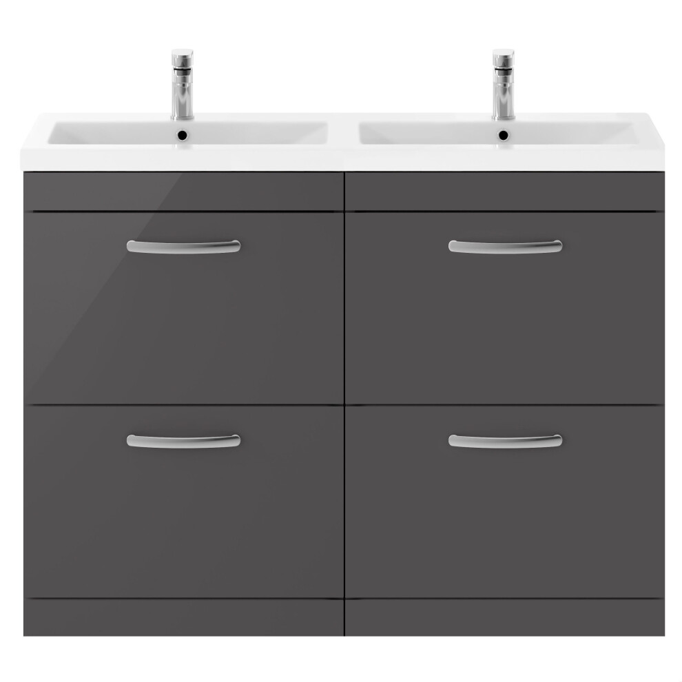 Photos - Washbasin cabinet Millwich Contemporary 2 Door 2 Drawer Floor Standing Vanity Unit with Basin, Gloss Grey, 1200mm Grey BFRI076F