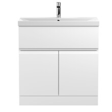 Mavesyn Contemporary 2 Door 1 Drawer Floor Standing Vanity Unit with Thin Edge Basin, Satin White, 800mm