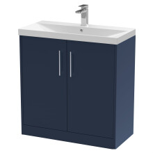 Winshill Contemporary 2 Door Floor Standing Vanity Unit with Thin Edge Basin, Dark Blue, 800mm