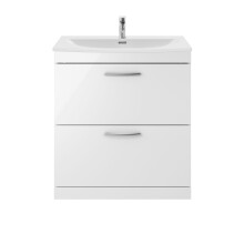 Millwich Contemporary 2 Drawer Floor Standing Vanity Unit with Curved Basin, Gloss White, 800mm