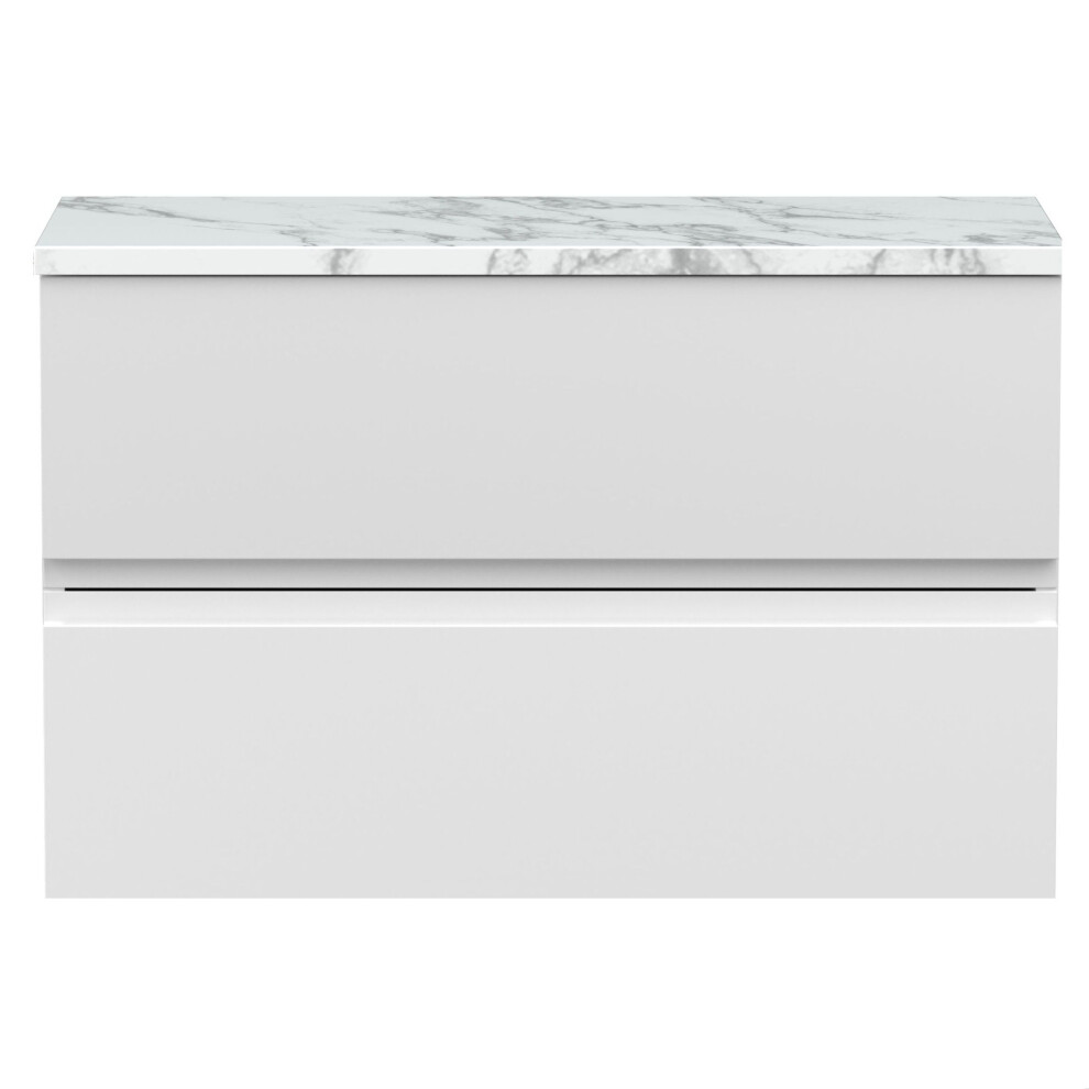 Balterley Mavesyn Contemporary 2 Drawer Wall Hung Vanity Unit With Laminate Worktop, Satin 800Mm White