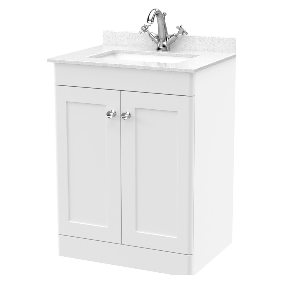 Photos - Washbasin cabinet Swynnerton Traditional 2 Door Floor Standing Vanity Unit with Marble Basin, Satin White, 600mm White BFCL125WS1