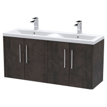 Winshill Contemporary 4 Door Wall Hung Vanity Unit with Double Basin, Metallic Slate, 1200mm