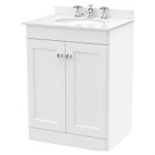 Swynnerton Traditional 2 Door Floor Standing Vanity Unit with Marble Basin, Satin White, 600mm