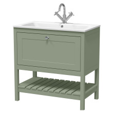 Coppenhall Contemporary 1 Drawer Floor Standing Vanity Unit with Stone Basin, Fern Green, 800mm