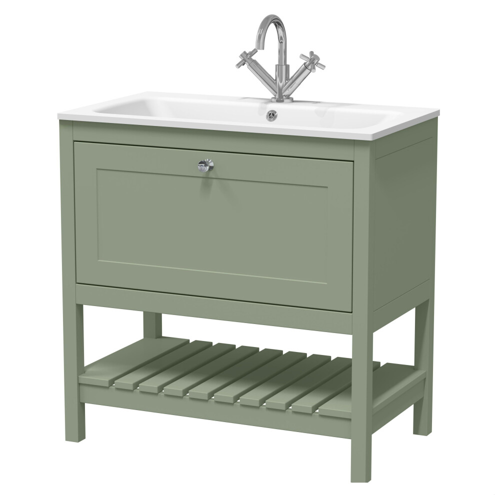 Balterley Coppenhall Contemporary 1 Drawer Floor Standing Vanity Unit With Stone Basin, Fern Green, 800Mm