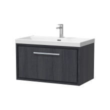Longnor 1 Drawer Wall Hung Vanity Unit with 1 Tap Hole Thin Edge Basin, Woodgrain Graphite Grey, 800mm