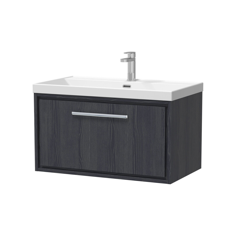 Balterley Longnor 1 Drawer Wall Hung Vanity Unit With 1 Tap Hole Thin Edge Basin, Woodgrain Graphite 800Mm Grey
