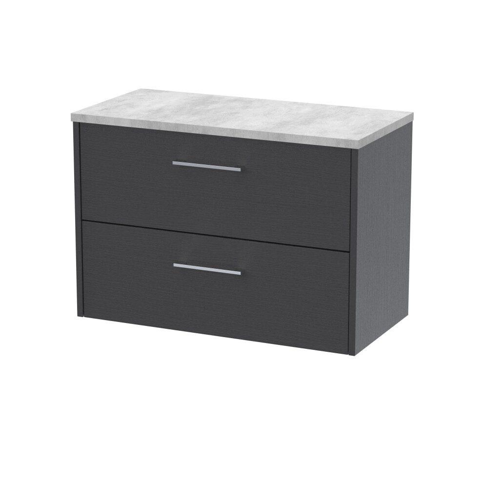 Balterley Winshill Contemporary 2 Drawer Wall Hung Vanity Unit With Laminate Worktop, Woodgrain Dark 800Mm Grey