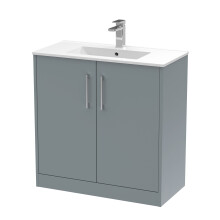 Winshill Contemporary 2 Door Floor Standing Vanity Unit with Minimalist Basin, Grey, 800mm