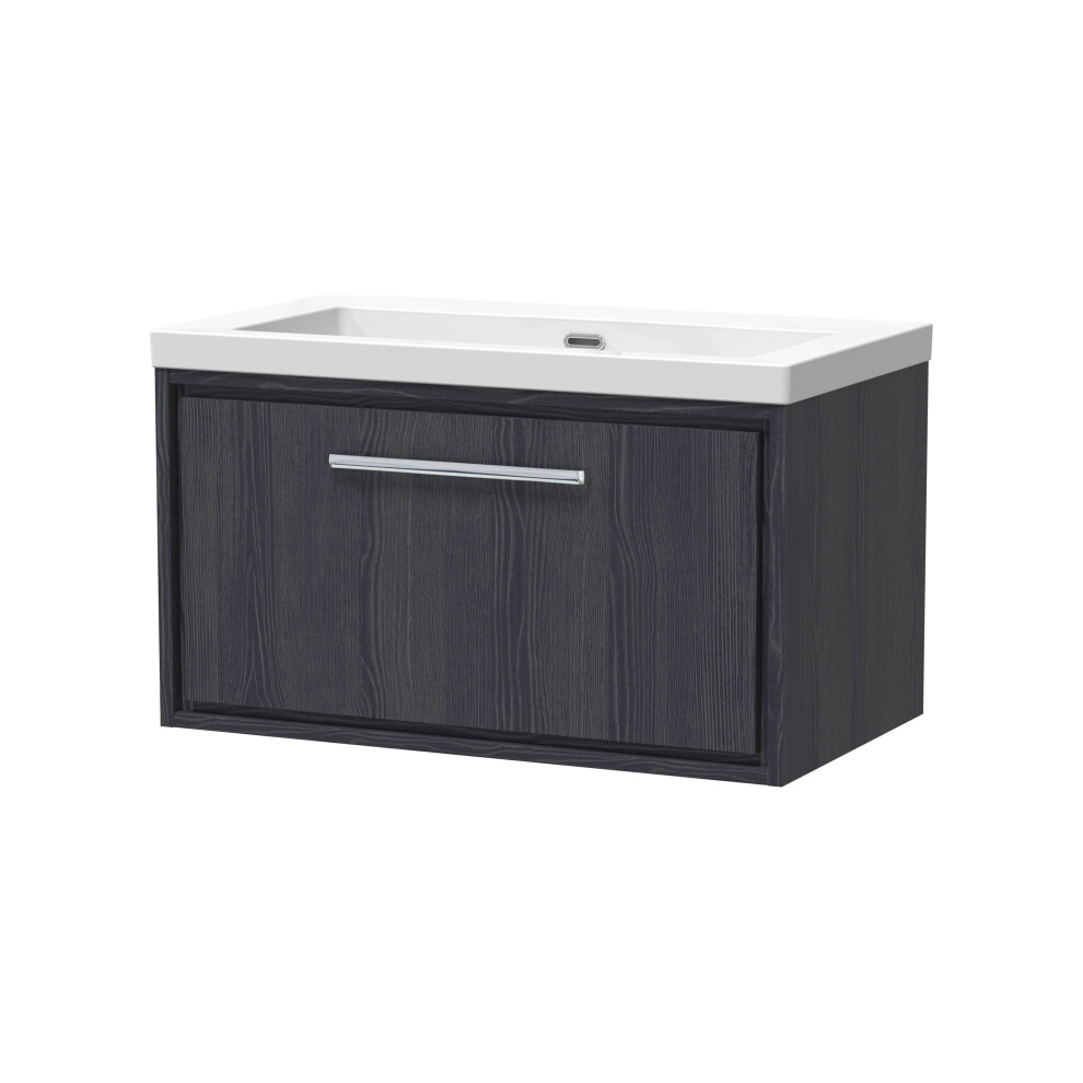 Balterley Longnor 1 Drawer Wall Hung Vanity Unit With 1 Tap Hole Modern Fireclay Basin, Woodgrain Graphite 800Mm Grey