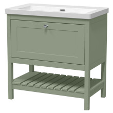 Coppenhall Contemporary 1 Drawer Floor Standing Vanity Unit, Fern Green, 800mm