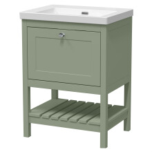 Coppenhall Contemporary 1 Drawer Floor Standing Vanity Unit, Fern Green, 600mm