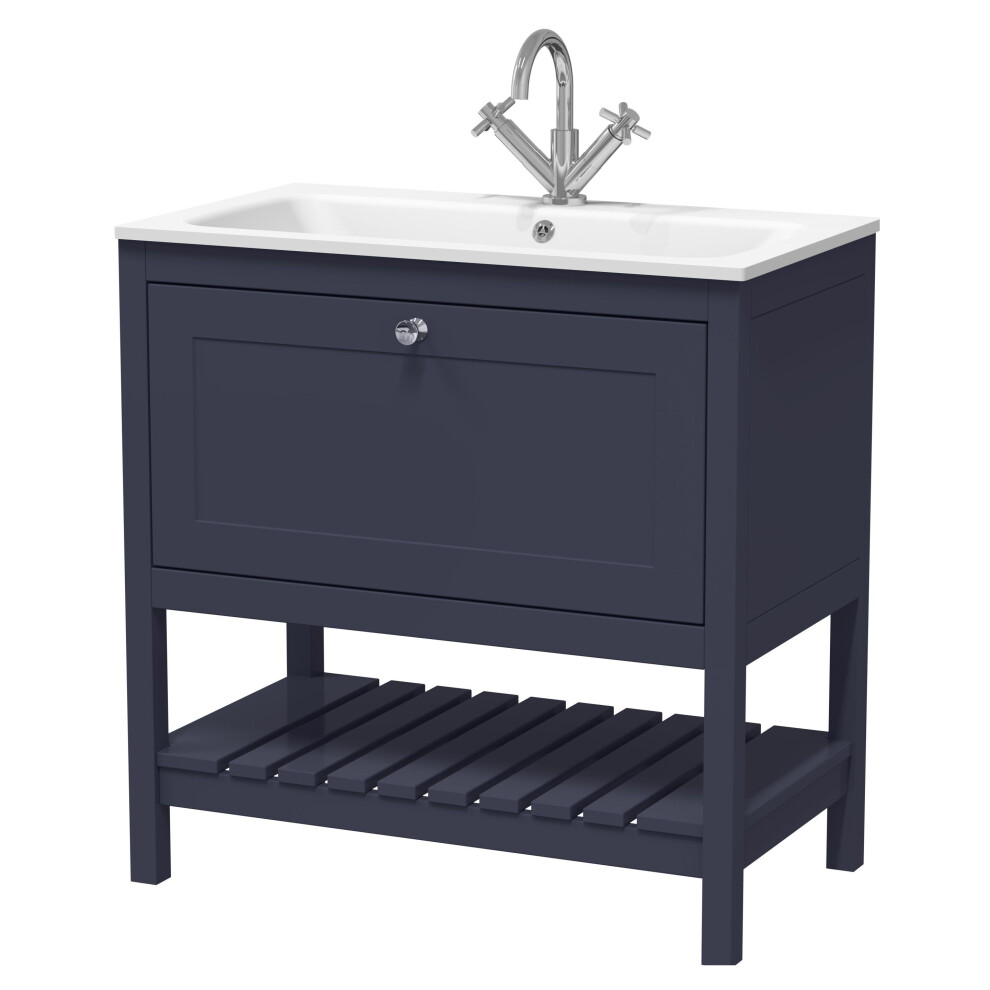 Balterley Coppenhall Contemporary 1 Drawer Floor Standing Vanity Unit With Stone Basin, Indigo Blue, 800Mm