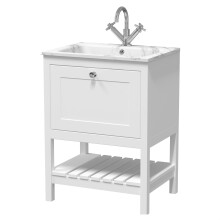 Coppenhall Contemporary 1 Drawer Floor Standing Vanity Unit with Stone Basin, Pure White, 600mm