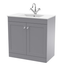 Swynnerton Traditional 2 Door Floor Standing Vanity Unit with Basin, Satin Grey, 800mm