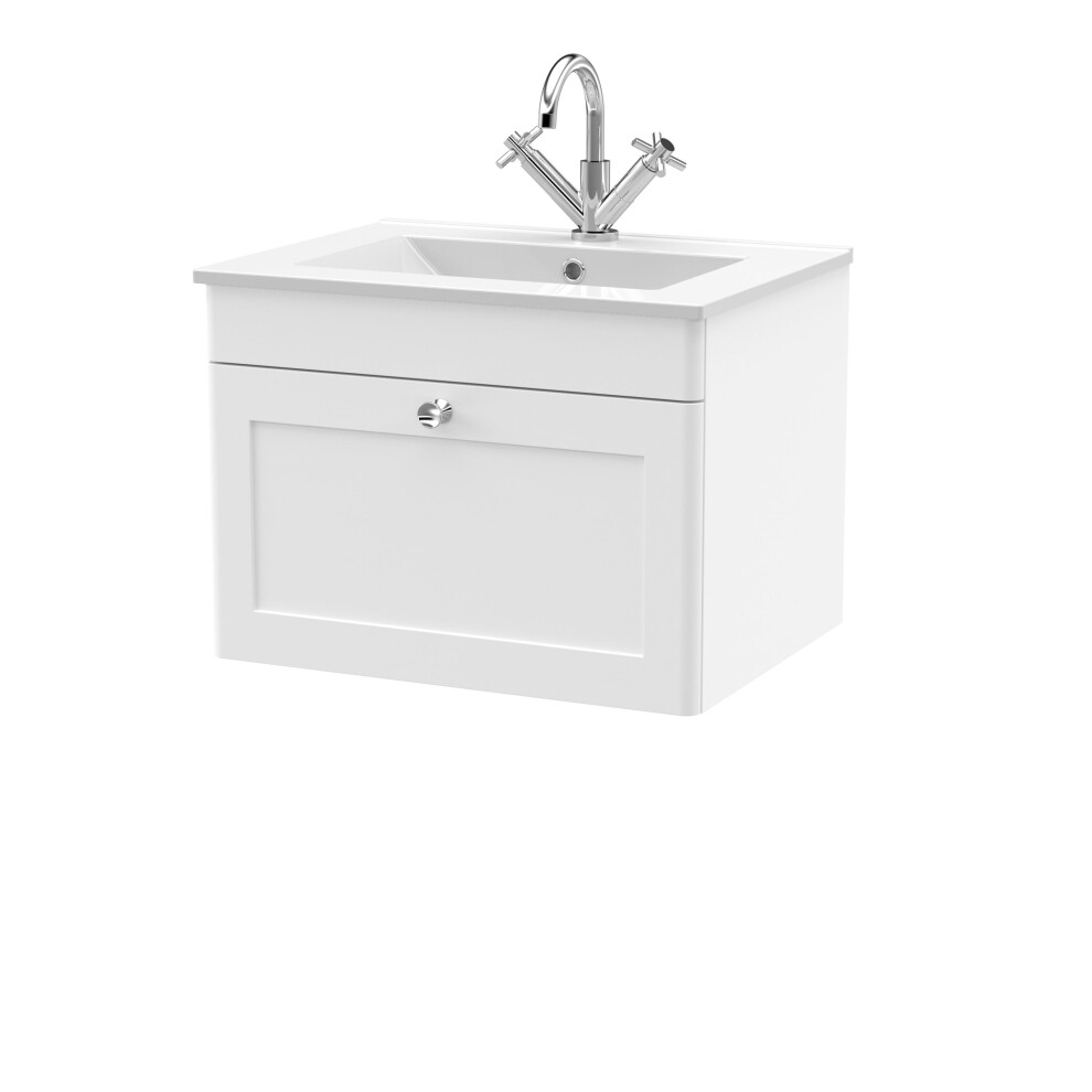 Balterley Swynnerton Traditional 1 Drawer Wall Hung Vanity Unit With Basin, Satin White, 600Mm