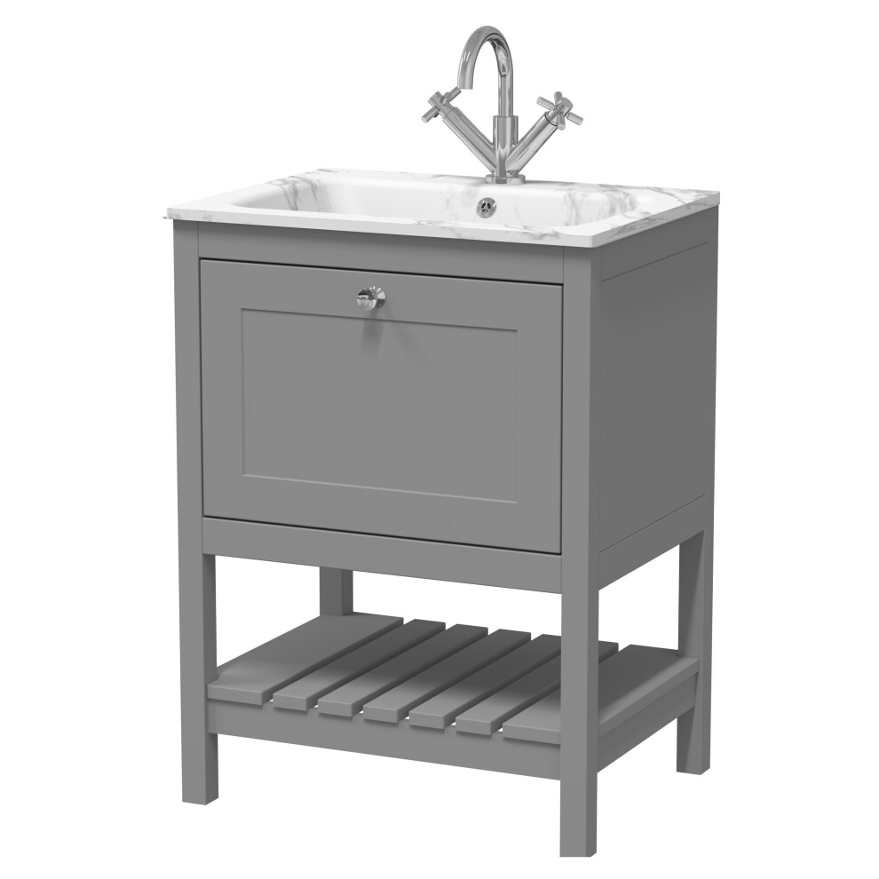 Balterley Coppenhall Contemporary 1 Drawer Floor Standing Vanity Unit With Stone Basin, Cool Grey, 600Mm