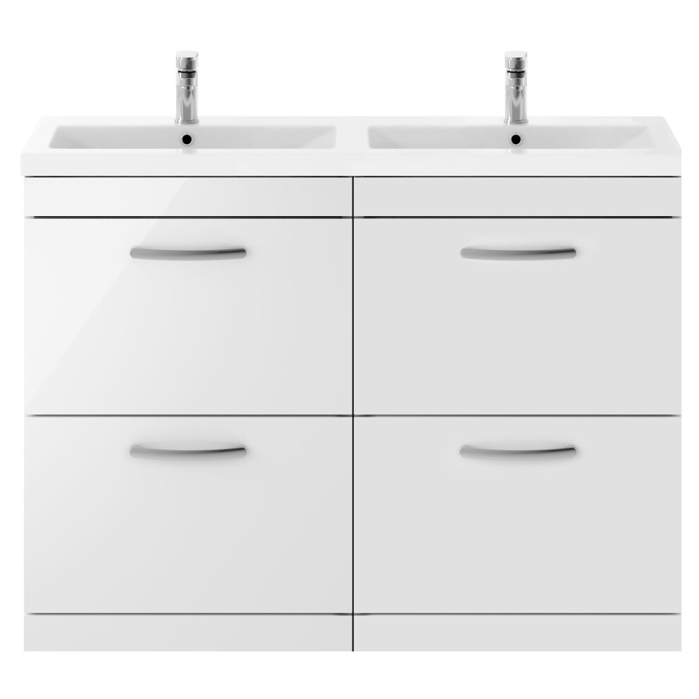 Balterley Millwich Contemporary 4 Drawer Floor Standing Vanity Unit With Basin, Gloss White, 1200Mm