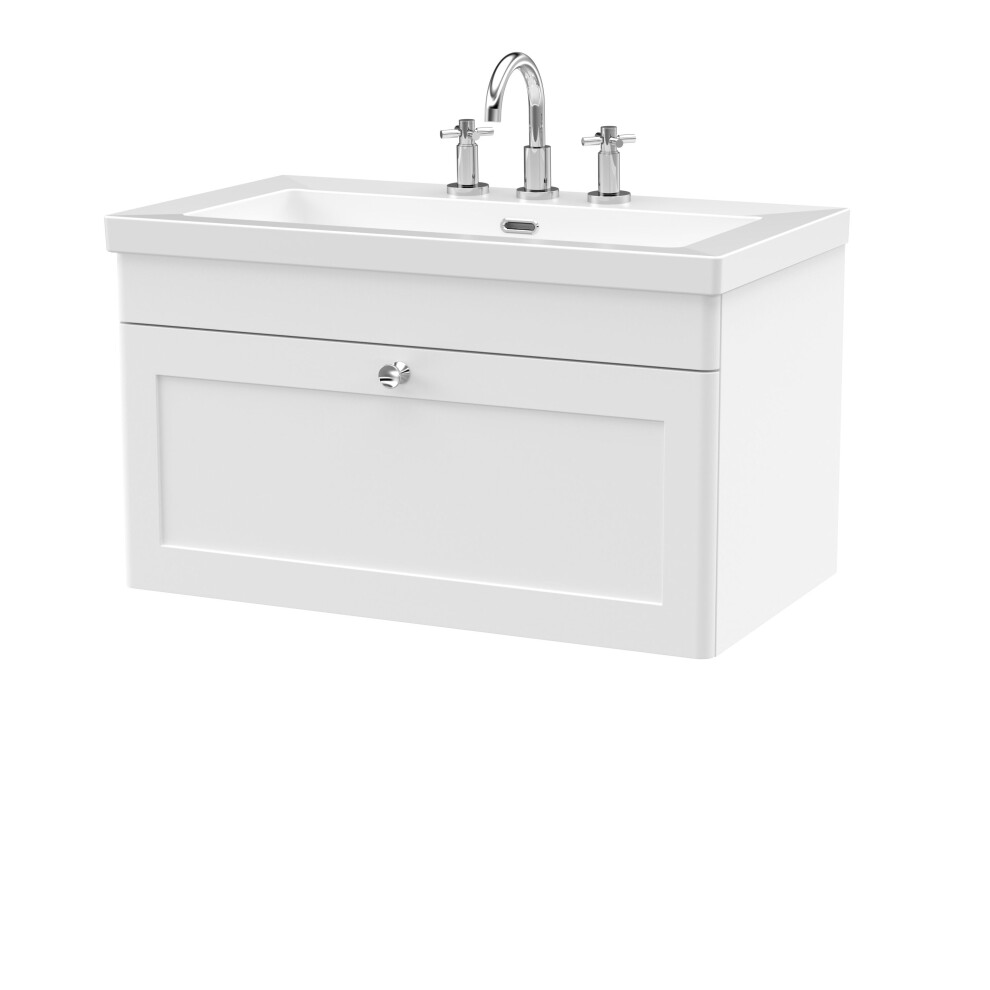 Balterley Swynnerton Traditional 1 Drawer Wall Hung Vanity Unit With Fireclay Basin, Satin 800Mm White