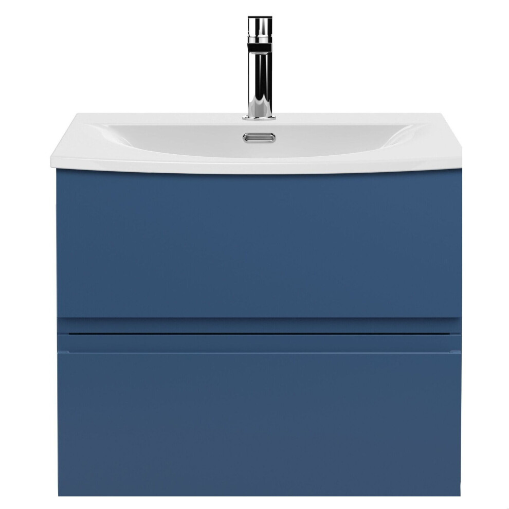 Balterley Mavesyn Contemporary 2 Drawer Wall Hung Vanity Unit With Curved Basin, Dark 600Mm Blue