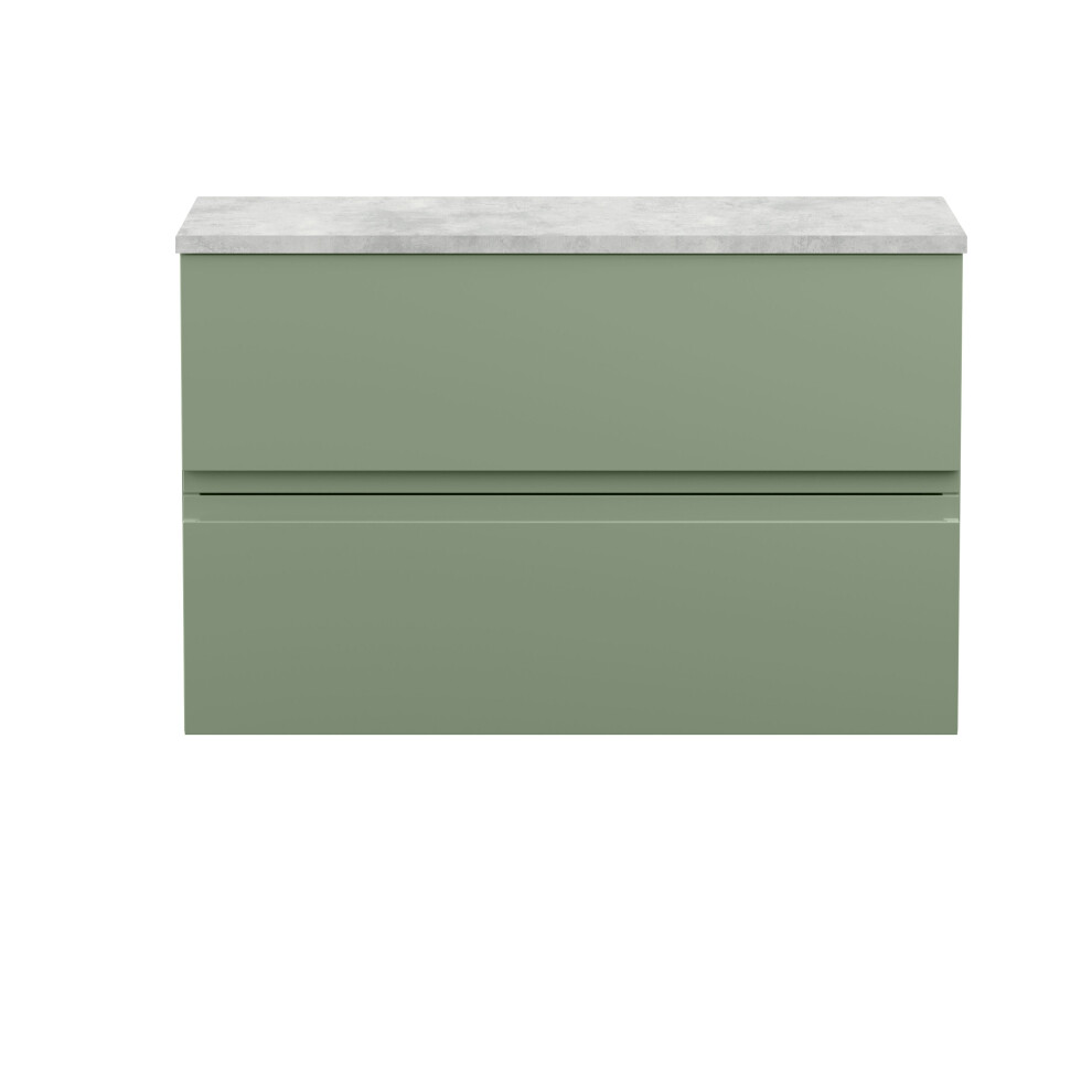 Balterley Mavesyn Contemporary 2 Drawer Wall Hung Vanity Unit With Laminate Worktop, Satin 800Mm Green