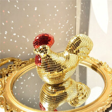 Goldene Spiegelhühnerskulpturen, Statuen, Discokugel, Hahnenform, Heimdekoration, Ornamente, Partyzubehör, Geburtstagsartikel